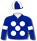 Royal blue, white spots (b&f), royal blue sleeves, white arm band & quartered cap