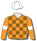 Orange & chocolate chequers, orange sleeves, white armbands & cap