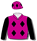 CERISE AND BLACK DIAMONDS, BLACK SLEEVES, DIAMONDS CAP