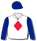 White, red diamond (b&f), royal blue sleeves & cap