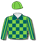 Bottle green & lime green chequers & striped sleeves, lime green cap