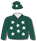 Dark green, white stars (body & sleeves), dark green cap with white stars