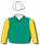 Emerald green, gold sleeves, white cap