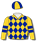 Gold, royal blue diamonds, arm bands & quartered cap