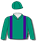 Emerald green, purple braces & emerald green cap