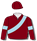 Maroon, light blue sash & arm bands, maroon cap