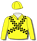 Yellow, black & white chequered sashes, yellow sleeves & cap