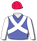 Violet, white sleeves & crossed sashes, red cap