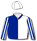 Royal blue & white halves, striped sleeves & white cap