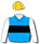PALE BLUE, BLACK BAND, WHITE SLEEVES, GOLD CAP