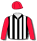 Black & white stripes, red sleeves & cap