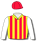 YELLOW, RED STRIPES, WHITE SLEEVES, RED CAP