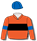 Tangerine, black band, royal blue arm bands & cap