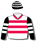 WHITE, RED HOOPS AND COLLAR, BLACK AND WHITE HOOPED SLEEVES AND HOOPED CAP