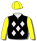 BLACK AND GREY DIAMONDS, YELLOW SLEEVES AND CAP