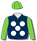 NAVY BLUE, WHITE SPOTS, LIME GREEN SLEEVES AND CAP