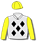 SILVER AND BLACK DIAMONDS, YELLOW SLEEVES AND CAP