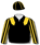 Black, gold epaulettes, striped sleeves, black cap with gold seams