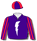 Purple, white lightning bolt (b&f), purple & red striped sleeves, purple & red quartered cap