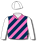 PINK AND NAVY DIAGONAL STRIPES, WHITE SLEEVES AND CAP, PINK POM POM