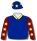 Royal blue with yellow collar, maroon sleeves with yellow stars, royal blue cap with yellow stars