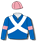 Royal blue, white crossed sashes, mauve armbands & cap