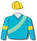 Turquoise, light green sash, gold armbands & cap