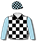 BLACK AND WHITE CHECKS, LIGHT BLUE SLEEVES, CHECKED CAP
