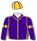 Purple, gold seams, purple sleeves with gold diamond armbands, gold cap with purple seams