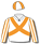 WHITE, ORANGE CROSSED SASHES, STRIPED SLEEVES, QUARTERED CAP