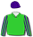 LIME GREEN, PURPLE WOMAN, STRIPED SLEEVES, PURPLE CAP