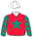 Red, emerald green star (b&f), emerald sleeves with red stars down sleeves, white cap