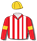 Scarlet & white stripes, scarlet sleeves, gold arm bands & cap