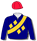 Navy blue, gold diamonds & sash, red cap