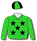 Lime green, black stars (body & sleeves), lime green & black quartered cap