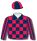 Navy blue & red chequers, striped sleeves & quartered cap