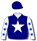 Navy blue, white star, white sleeves with blue stars, navy blue cap with star