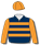 Dark blue & orange hoops, orange sleeves & cap