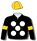 Black, white spots, gold armbands & cap