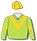 PALE GREEN, GOLD CHEVRON AND ARMBANDS, GOLD CAP, PURPLE HOOPS
