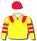 YELLOW, RED SUN STUD LOGO AND EPAULETTES, HOOPED SLEEVES, RED CAP, OLD GOLD SUN STUD LOGO