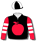 BLACK, RED APPLE, RED AND WHITE HOOPED SLEEVES, QUARTERED CAP