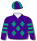 Purple, emerald green diamonds, hooped sleeves & quartered cap
