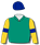 Emerald green, gold sleeves, royal blue armbands & cap