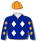 ROYAL BLUE, FOUR WHITE DIAMONDS, WHITE AND ORANGE DIAMONDS SLEEVES AND CAP