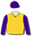 Gold, purple sleeves & cap with gold pompom