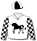 White, black unicorn (b&f), black, white & silver chequered sleeves & quartered cap