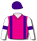 HOT PINK, PURPLE BRACES, WHITE SLEEVES, PURPLE ARMBANDS AND CAP