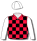 RED, BLACK CHECKS, WHITE SLEEVES AND CAP
