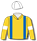 Gold, royal blue braces, white arm bands & cap